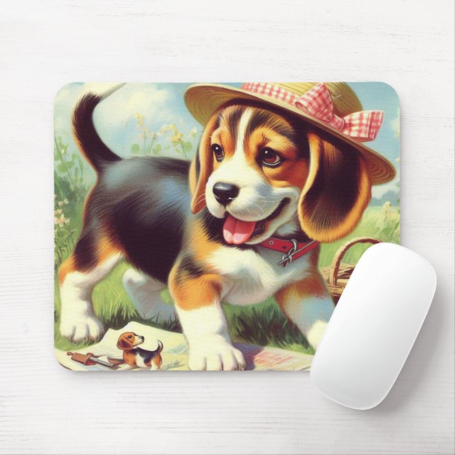 Cute Beagle Puppy Painting Mouse Pad (With Mouse)