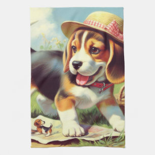 Cute Beagle Puppy Painting Tea Towel