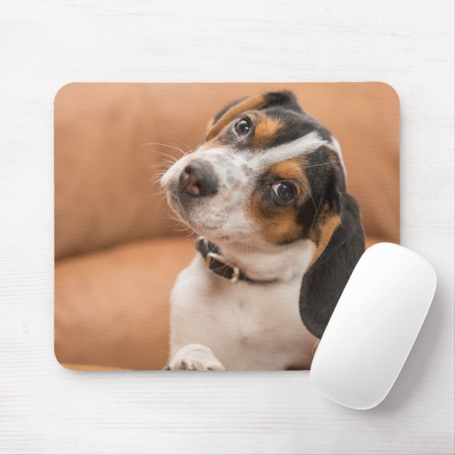 Cute Beagle Puppy Quizical Look Mousepad (With Mouse)
