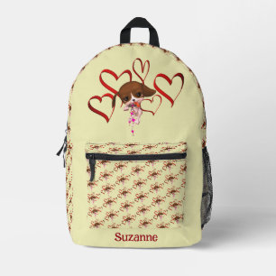 Cute Beagle Puppy Red Hearts Personalised Printed Backpack