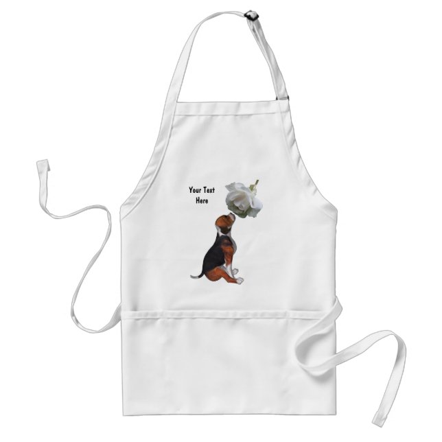 Cute Beagle Puppy White Rose Animal Standard Apron (Front)