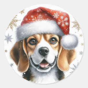 Cute Beagle Santa Hat Dog Lover Christmas Classic Round Sticker
