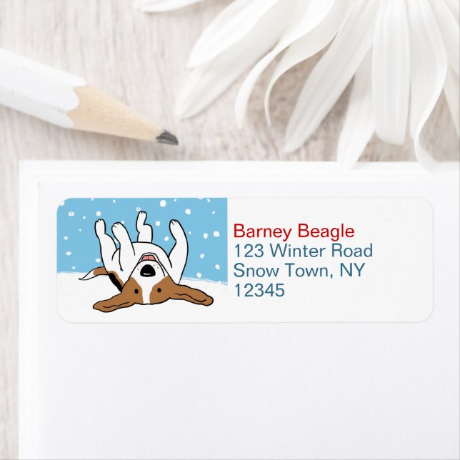 Cute Beagle Snow Dog Holiday Return Address Label (Insitu)