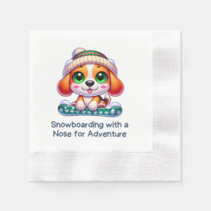 Cute Beagle Snowboard Winter Sports Napkin
