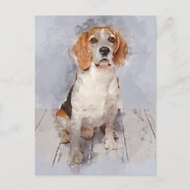 Cute Beagle Watercolor Portrait Postcard (Front)