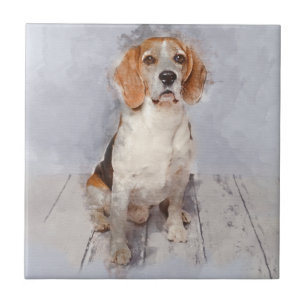 Cute Beagle Watercolor Portrait Tile