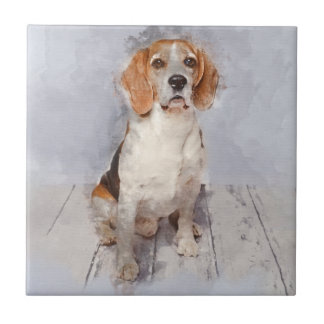 Cute Beagle Watercolor Portrait Tile