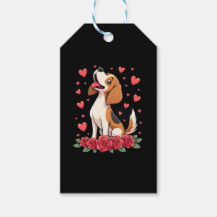 Cute Beagle with Red Roses Hearts Floral Valentine Gift Tags