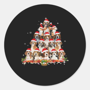 Cute Beagles Christmas Tree Dog Santa Xmas Tee Fun Classic Round Sticker