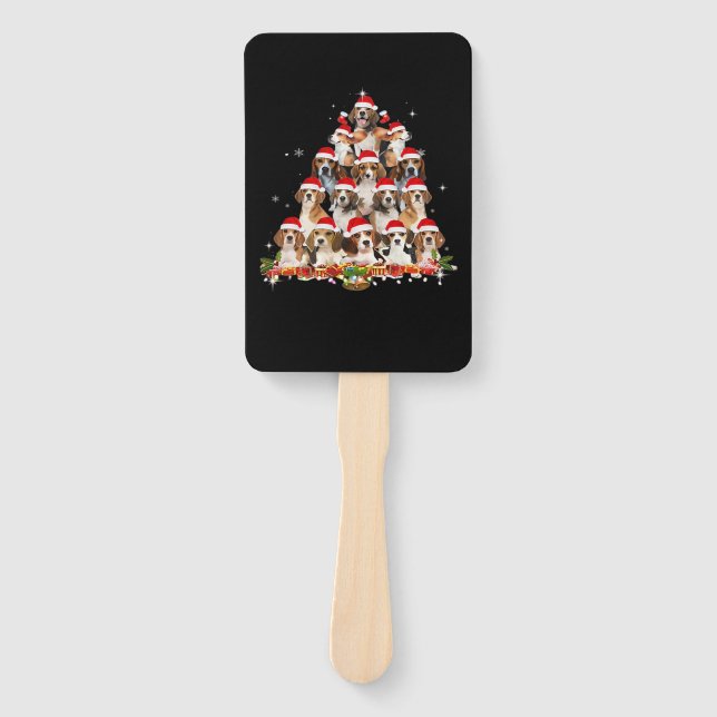 Cute Beagles Christmas Tree Dog Santa Xmas Tee Fun Hand Fan (Front)