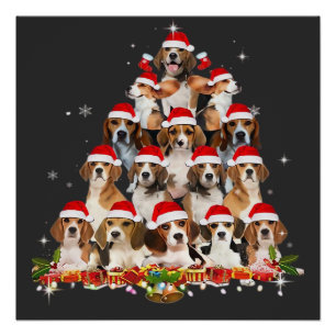 Cute Beagles Christmas Tree Dog Santa Xmas Tee Fun Poster