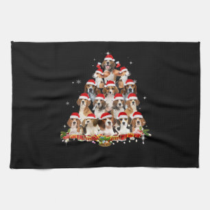 Cute Beagles Christmas Tree Dog Santa Xmas Tee Fun Tea Towel