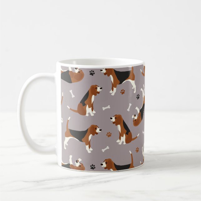 Cute Beagles Paws and Bones Grey Coffee Mug (Left)