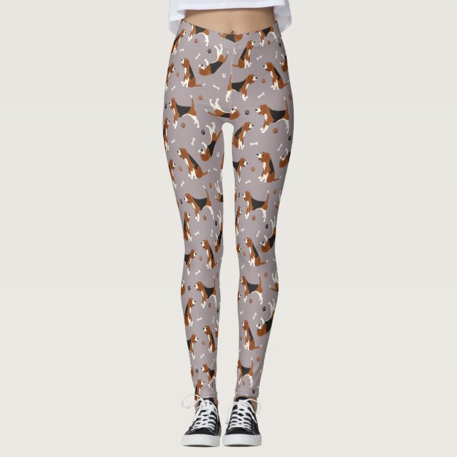 Cute Beagles Paws and Bones Grey Leggings (Front)