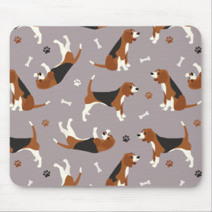 Cute Beagles Paws and Bones Grey Mouse Pad