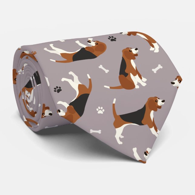 Cute Beagles Paws and Bones Grey Tie (Rolled)