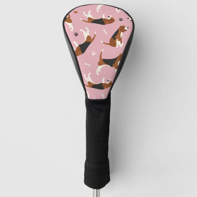 Cute Beagles Paws and Bones Pink Golf Head Cover (Front)
