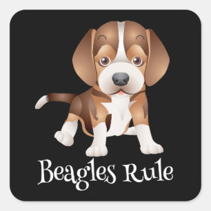 Cute Beagles Rule Cartoon Puppy Dog Lover Mum Dad Square Sticker