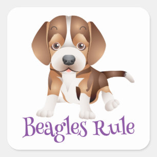 Cute Beagles Rule Cartoon Puppy Dog Lover Mum Dad Square Sticker