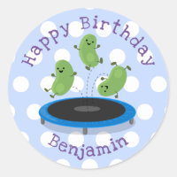 Cute beans jumping trampoline cartoon illustration