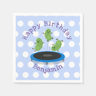 Cute beans jumping trampoline cartoon illustration napkin