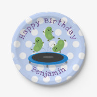 Cute beans jumping trampoline cartoon illustration