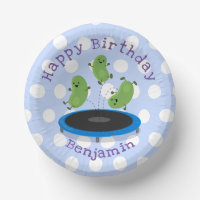 Cute beans jumping trampoline cartoon illustration