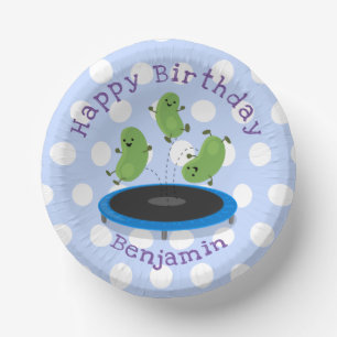 Cute beans jumping trampoline cartoon illustration paper plate