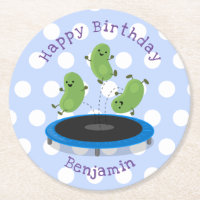 Cute beans jumping trampoline cartoon illustration