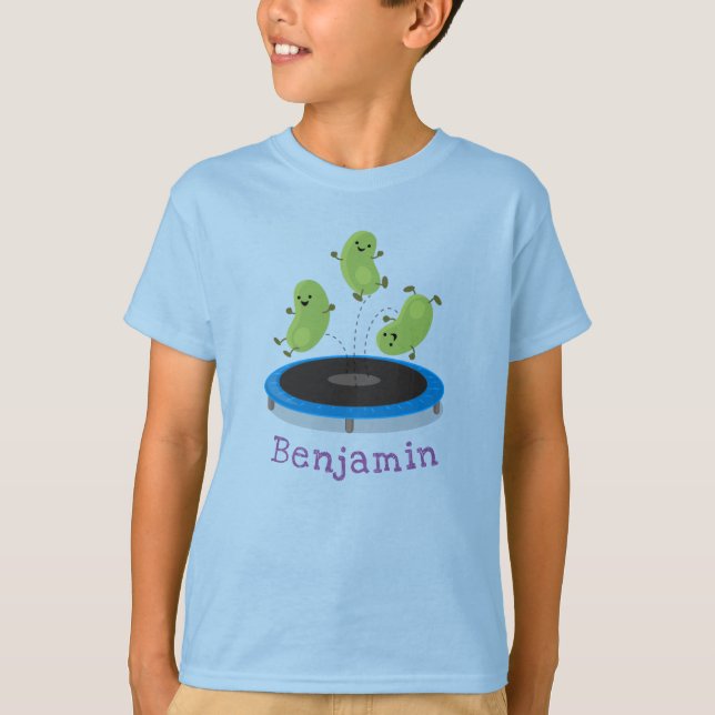 Cute beans jumping trampoline cartoon illustration T-Shirt (Front)