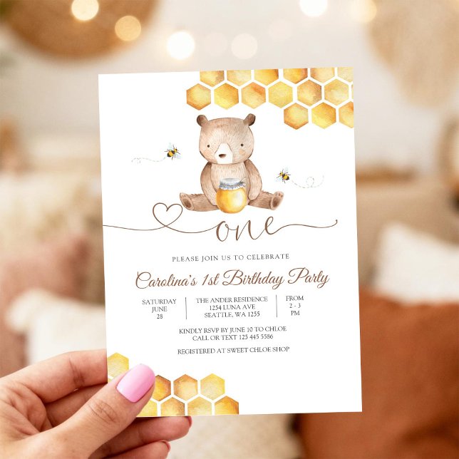 Cute Bear 1st Birthday Invitation (Creator Uploaded)