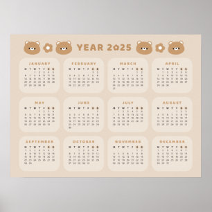 Cute Bear 2025 Calendar Poster