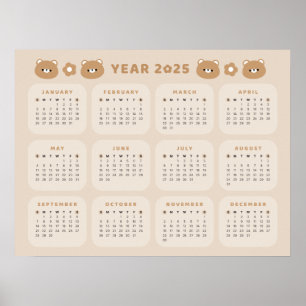 Cute Bear 2025 Calendar Poster