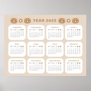 Cute Bear 2025 Calendar Poster