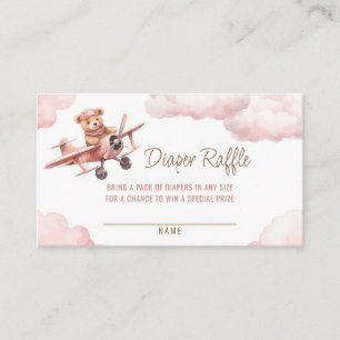 Cute Bear Aeroplane Pink Girl Diaper Raffle Enclosure Card