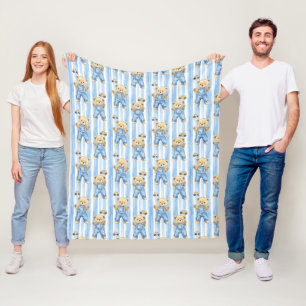Cute Bear and baby boy Fleece Blanket