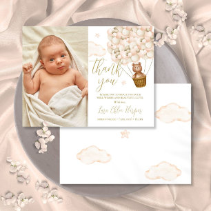 Cute Bear And Balloons Thank You Baby Photo Birth Announcement Postcard