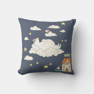 Cute Bear and Bird Illustration Scene in the Sky Cushion