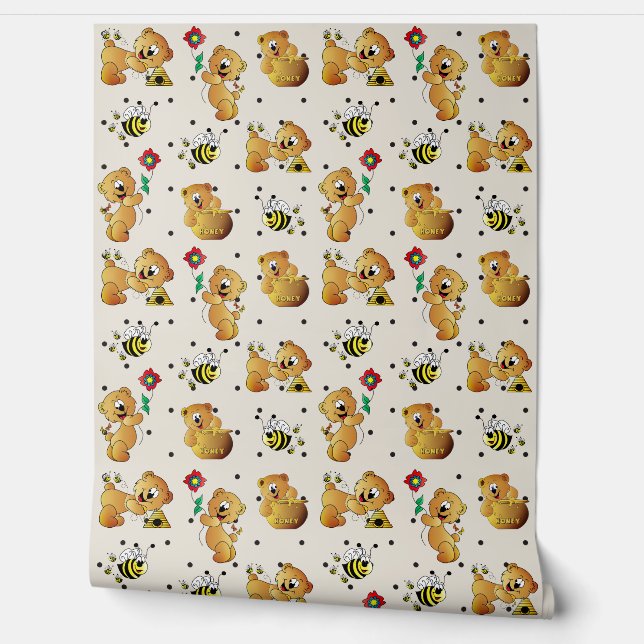 Cute Bear and Bumble Bees - Background Changeable Wallpaper (Unrolling)