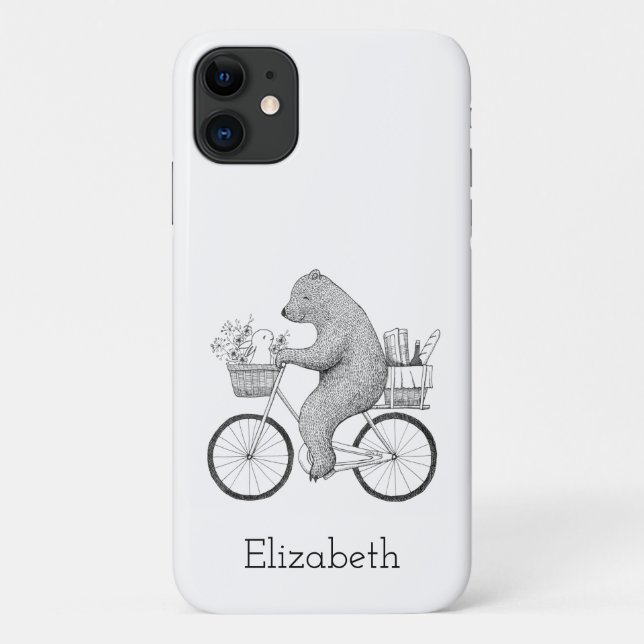 Cute Bear and Bunny on Bike Personalized with name Case-Mate iPhone Case (Back)