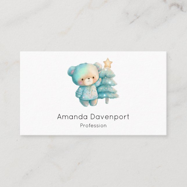 Cute Bear and Christmas Tree Business Card (Front)