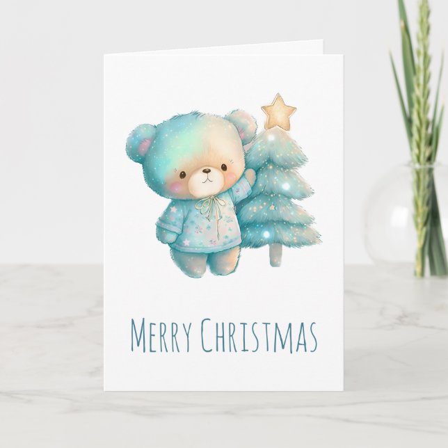 Cute Bear and Christmas Tree Holiday Card (Front)