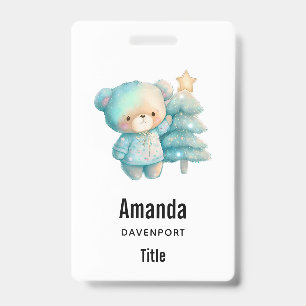 Cute Bear and Christmas Tree Holiday ID Badge