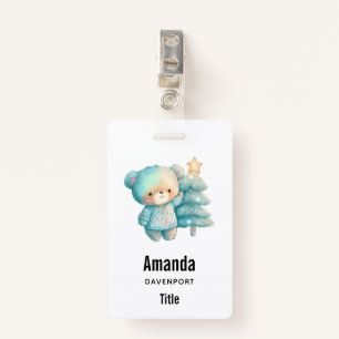 Cute Bear and Christmas Tree Holiday ID Badge