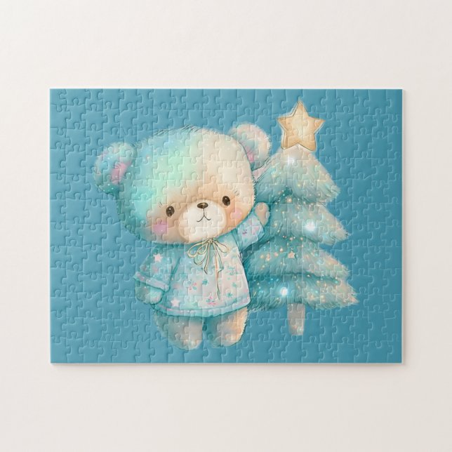 Cute Bear and Christmas Tree Holiday Jigsaw Puzzle (Horizontal)