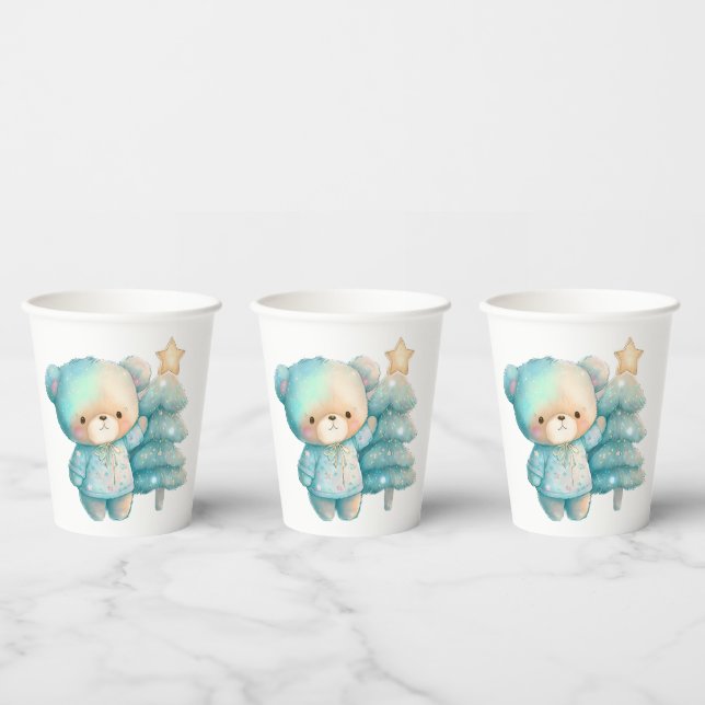 Cute Bear and Christmas Tree Holiday Paper Cups (Multi)