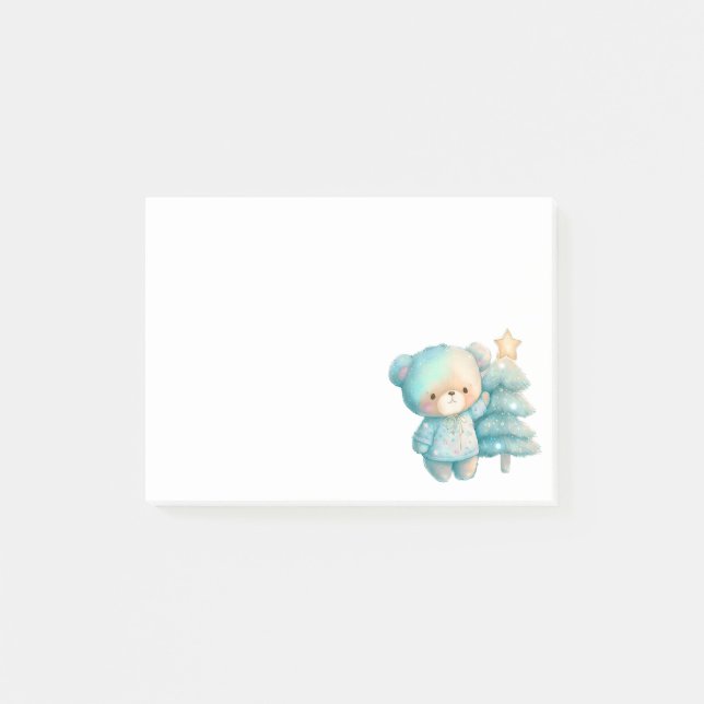 Cute Bear and Christmas Tree Holiday Post-it Notes (Front)