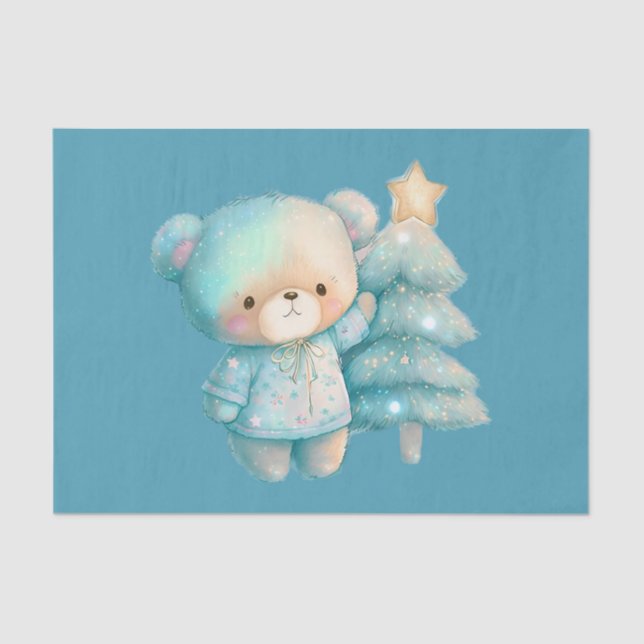 Cute Bear and Christmas Tree Holiday Tissue Paper (Front)