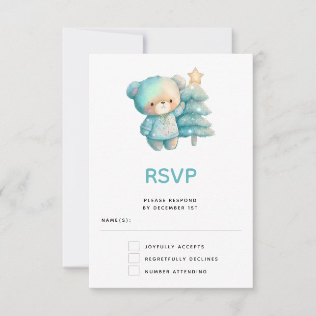 Cute Bear and Christmas Tree RSVP Card (Front)