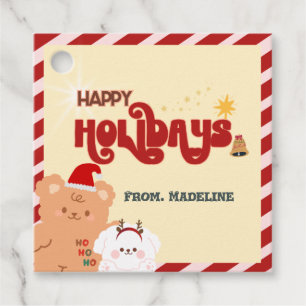 Cute bear and dogs holiday Christmas Gift Tag